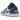 Air Jordan 1 Low Stealth French Blue baskets vue latérale avec panneaux en cuir blanc et gris, détails bleus et logo Jordan Wings sur le talon.