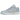 Baskets Air Jordan 1 Low Football Grey Aluminum vue latérale en cuir bleu clair et blanc avec semelle intermédiaire blanche et logo Nike