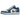 Air Jordan 1 Low Marina Blue baskets vue latérale avec empeigne en cuir blanc et bleu, swoosh classique et semelle blanche avec détails bleus