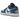 Air Jordan 1 Low Marina Blue baskets vue latérale avec cuir blanc, superpositions bleu marine, logo swoosh noir et semelle intermédiaire blanche.