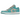 Air Jordan 1 Low Tropical Teal baskets en vue de profil avec base en cuir blanc, détails vert vif et virgule swoosh noire contrastée