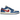 Air Jordan 1 Low Sport Blue Gym Red baskets vue de profil avec une empeigne en cuir blanc, des accents bleus et rouges et le logo Swoosh classique.