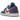 Air Jordan 1 Low Sport Blue Gym Red baskets vue latérale avec empeigne en cuir blanc, Swoosh rouge et semelle extérieure bleu foncé