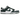 Nike Dunk Low Michigan baskets vue angulaire classique avec empeigne en cuir jaune, superpositions bleu marine, lacets assortis et semelle