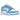 Nike Dunk Low UNC baskets vue latérale avec des empiècements en cuir bleu ciel et blanc, une pointe perforée et une semelle intermédiaire blanche.