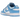 Nike Dunk Low UNC baskets vue latérale en cuir bleu clair et blanc avec lacets blancs, bout perforé et semelle bicolore assortie