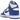 Nike Dunk High Game Royal baskets vue latérale avec empeigne en cuir blanc, renforts bleus, virgule swoosh assortie et semelle blanche