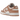 Nike Dunk Low Rose Whisper baskets vue latérale avec superpositions rose pastel sur une base en cuir blanc, semelle assortie et logo swoosh.