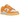Nike Dunk Low Laser Orange baskets vue latérale avec base en cuir blanc, superpositions orange vif, semelle orange et laçage classique.