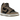 Nike Dunk High Moon Fossil baskets vue latérale avec cuir noir, empiècements marron, semelle intermédiaire blanche et lacets aux tons chauds