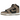 Nike Dunk High Moon Fossil baskets en vue inclinée avec dessus en cuir noir, empiècements marron, lacets blancs et semelle en gomme