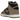Nike Dunk High Moon Fossil baskets vue en angle avec empeigne en cuir noir, détails marron, lacets blancs et semelle intermédiaire blanche
