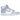 Nike Dunk High Aluminum baskets en vue latérale avec empeigne bleu clair, détails blancs, swoosh classique et semelle intermédiaire blanche