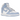 Nike Dunk High Aluminum baskets vue latérale avec base en cuir blanc, empiècements bleu clair, swoosh bleu assorti et semelle intermédiaire blanche.