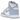Nike Dunk High Aluminum baskets en vue latérale, avec une empeigne en cuir blanc et bleu clair, un laçage classique et une semelle en gomme