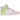 Nike Dunk High Cashmere baskets en vue latérale avec empiècements en cuir jaune pastel, tige blanche, logo swoosh et semelle en gomme