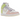 Nike Dunk High Cashmere baskets en vue latérale, mettant en valeur l'empeigne en cuir pastel, la semelle intermédiaire blanche et la semelle rose.