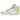 Baskets Nike Dunk High Cashmere en vue latérale avec des empiècements en cuir pastel, une semelle intermédiaire blanche et des lacets roses