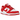 Nike Dunk Low Next Nature St. John's baskets vue inclinée avec base en cuir blanc, empiècements rouge vif et semelle intermédiaire blanche