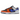 Nike Dunk Low EMB NBA 75th Anniversary Knicks baskets vue latérale en cuir gris et bleu avec un swoosh orange et le logo 75th Anniversary.