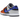 Nike Dunk Low EMB NBA 75th Anniversary Knicks baskets vue latérale en cuir gris et noir avec un swoosh bleu, lacets blancs et logo NBA au talon.