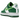 Nike Air Force 1 Low Shamrock St Patricks Day baskets vue latérale avec empeigne en cuir vert, motif trèfle doré et semelle en caoutchouc blanc.
