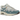 Nike Air Max 1 Patta Noise Aqua baskets en vue latérale avec son garde-boue ondulé emblématique en nubuck bleu et empeigne blanche et grise