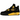 Air Jordan 4 Thunder baskets en vue angulaire avec tige en nubuck noir, accents jaunes et unité Air visible dans la semelle intermédiaire.
