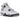 Air Jordan 4 Midnight Navy baskets vue latérale avec empeigne en cuir blanc, détails bleu marine au niveau des lacets et unité Air visible.