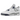 Baskets Air Jordan 4 Midnight Navy vue latérale avec empeigne blanche, détails bleu marine sur la semelle intermédiaire et unité Air visible