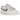 Nike Dunk Low White Pink baskets vue latérale angulaire avec base en cuir blanc, empiècements roses et logo swoosh blanc classique