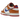 Nike Dunk Low Hot Curry Game Royal baskets vue sous angle avec empiècements en cuir orange, swoosh bleu et semelle intermédiaire blanche