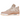 Air Jordan 4 Retro Shimmer baskets en vue latérale, fabriquées en cuir nubuck beige avec lacets blancs, détails en filet transparent et unité Air visible.