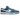 Nike Dunk Low Dark Marina Blue baskets vue latérale avec une empeigne en cuir bleu contrastant, une semelle intermédiaire blanche et une semelle extérieure bleue.
