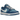 Nike Dunk Low Dark Marina Blue baskets en vue inclinée avec une empeigne en cuir en deux tons de bleu et une semelle intermédiaire blanche