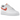 Nike Air Force 1 Low Orange Paisley baskets vue latérale avec empeigne en cuir blanc, virgule orange à motif paisley et semelle en caoutchouc