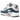 Nike Air Max 90 Pink Foam Armory Navy baskets en vue latérale avec empeigne blanche, détails roses, swoosh bleu marine et unité Air visible classique