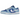 Nike Dunk Low Retro QS Argon baskets vue angulaire avec tige en cuir bleu, lacets blancs et semelle en caoutchouc blanc.