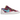 Nike Blazer Low sacai KAWS Purple Dusk baskets vue latérale avec empeigne en cuir violet, doubles Swoosh superposés orange et bleu, semelle blanche.