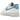 Nike Air Force 1 Low Next Nature University Blue baskets en vue latérale avec empeigne blanche, swoosh bleu ciel et détails sur une semelle blanche
