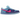 Baskets Nike SB Dunk Low Run The Jewels vue latérale avec empeigne en daim bleu foncé, swoosh rose et semelle en gomme translucide