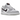 Nike Dunk Low Jackpot baskets en vue latérale classique avec superpositions en cuir gris, détails blancs, thème carte à gratter et Swoosh rouge.