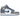 Air Jordan 1 Mid True Blue Cement (GS) baskets en vue latérale avec cuir blanc, swoosh bleu et détails gris effet ciment sur le talon