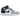 Air Jordan 1 Mid Wolf Grey Midnight Navy baskets vue latérale avec empiècements en cuir gris et blanc, swoosh bleu marine et semelle assortie.