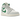 Air Jordan 1 Mid White Pure Platinum Pine Green baskets vue latérale avec panneaux en cuir blanc, détails verts et semelle intermédiaire.