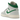 Air Jordan 1 Mid White Pure Platinum Pine Green baskets vue latérale avec base en cuir blanc, détails gris et logo swoosh vert foncé.