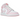 Air Jordan 1 Mid Pink Foam Fire Red baskets vue latérale, dotées d'empiècements en cuir rose et rouge, de lacets blancs et d'un swoosh noir classique.