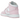 Air Jordan 1 Mid Pink Foam Fire Red baskets vue latérale avec empiècements en cuir rose, swoosh rouge et semelle intermédiaire blanche