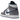 Air Jordan 1 Mid True Blue baskets vue latérale en cuir avec semelle intermédiaire blanche, swoosh gris et empiècements bleus