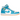 Air Jordan 1 Mid Aquatone baskets en vue latérale inclinée avec panneaux en cuir bleu clair et blanc, swoosh noir et lacets blancs.